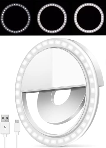 自撮り用ライト リングライト スマホ 自撮り LEDライト クリップ式 スマホライト 自撮り補助ライト 撮影照明用ライト 3色モード 3段階明るさ調節 USB充電 54灯粒 コンパクト 2800K-5700K 自撮り/物撮り/web会議/生放送/YouTube補光