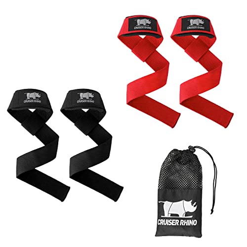 リストストラップ 懸垂 ラット 4枚パック パワーグリップ 黒2枚/セット 赤2枚/セットトレーニング用 ストラップ リストガード ブースターベルト ダンベル ストラップ デッドリフト 筋トレ 握力補助 鍛えたい部位の集中トレーニング CRUISER RHINO