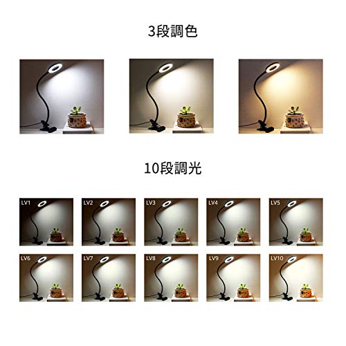 Semlos クリップライト24 LED 電気スタンド 3階段調色 10階段調光 800ルーメン 8w LEDライト 360°回転 読書灯 読書ランプ 目に優しい 記憶機能 仕事 勉強 卓上 勉強機 本棚 ベッドサイド 寝室 書斎 オフィス イーゼル