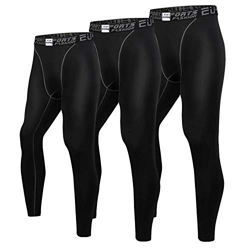 Nesseo スポーツタイツ メンズ コンプレッション ロング タイツ 3枚セット パワーストレッチ レギンス アンダー UVカット 吸汗 速乾 防寒 3333*3-blk-L
