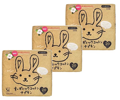 【まとめ買い】オーガニックコットンナプキン ノンポリマー 昼用 羽なし 23㎝ 20枚×3個 〔かぶれにくい〕