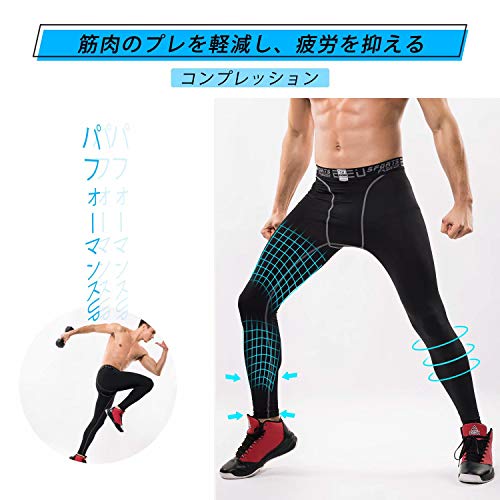 Nesseo スポーツタイツ メンズ コンプレッション ロング タイツ 3枚セット パワーストレッチ レギンス アンダー UVカット 吸汗 速乾 防寒 3333*3-blk-L