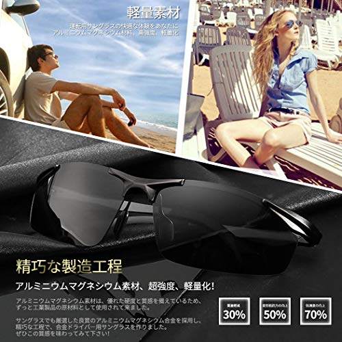 Glazata 偏光スポーツサングラス 変色調光偏光グラス 昼夜兼用・超軽量メタル UV400 紫外線カット ドライブ/野球/自転車/夜釣り/ランニング/ゴルフ/運転 男女兼用