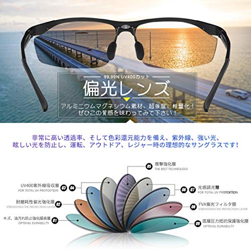 Glazata 偏光スポーツサングラス 変色調光偏光グラス 昼夜兼用・超軽量メタル UV400 紫外線カット ドライブ/野球/自転車/夜釣り/ランニング/ゴルフ/運転 男女兼用