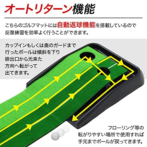 life_mart パターマット ゴルフ練習パット パッティングマット パター練習 スイング練習 自動返球 人工芝 パター技術向上 (2M)
