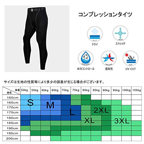 Nesseo スポーツタイツ メンズ コンプレッション ロング タイツ 3枚セット パワーストレッチ レギンス アンダー UVカット 吸汗 速乾 防寒 3333*3-blk-L
