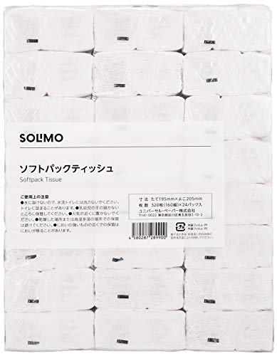 [Amazonブランド] SOLIMO ソフトパックティッシュ 320枚160組 x 24パック入