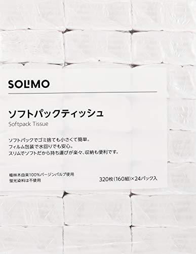 [Amazonブランド] SOLIMO ソフトパックティッシュ 320枚160組 x 24パック入