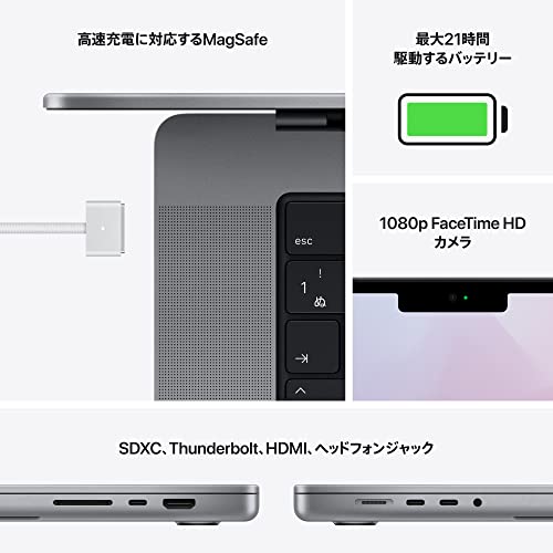 2021 Apple MacBook Pro (16インチ, 10コアCPUと16コアGPUを搭載したApple M1 Proチップ, 16GB RAM, 512GB SSD) - スペースグレイ