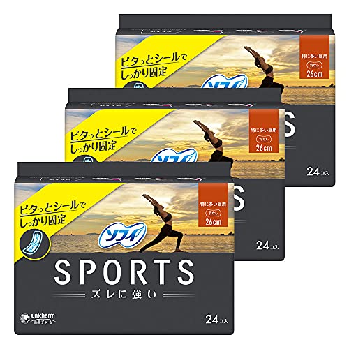 【まとめ買い】ソフィ スポーツ(SPORTS)ナプキン ズレに強い 特に多い昼用 羽なし 26cm 72枚(24枚×3)〔ナプキン〕